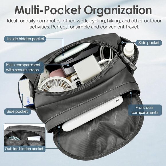 Stylish Gray Multi Pocket Crossbody Bag - Water Resistant Nylon for Teens - Picture 4 of 8